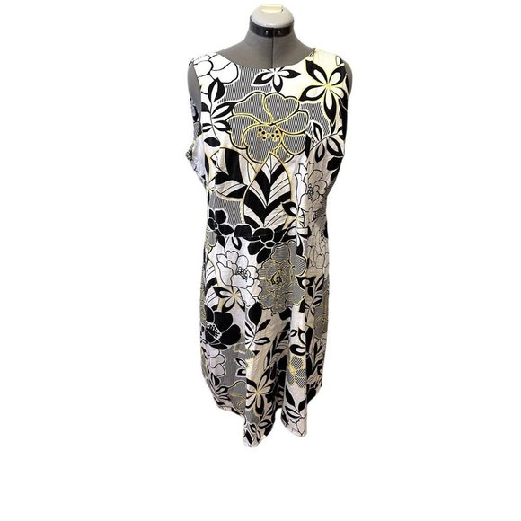 Vintage Ashley Stewart Plus Size 16 brown Beige Yellow Floral Retro Midi Dress - Picture 1 of 11